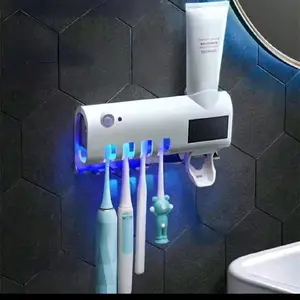 Tube Squeezing Aids, Automatic Toothpaste Dispenser Wall Mount Dust-Proof Toothbrush Holder Wall Mount Storage Rack Bathroom Accessories Set Squeezer Shelf