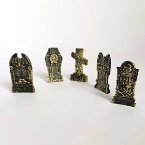 5/10pcs Halloween Tombstone Decoration Set, Carved Tombstone Ornaments for Holiday Costume, Spooky Cemetery Decor, Prank Props