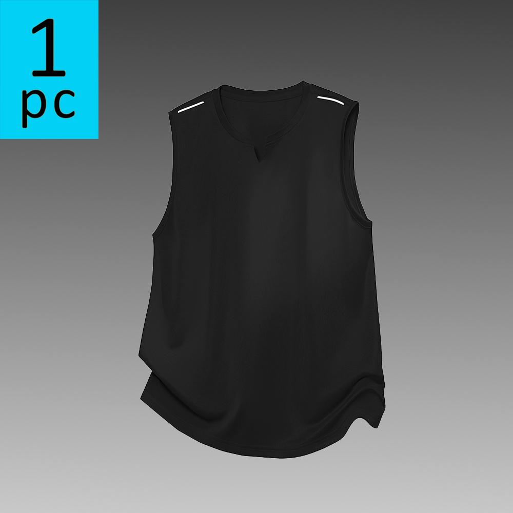 1 piece men’s sleeveless vest for summer—thin, breathable, quick-dry sports T-shirt ; available in multiple colors; men’s vest for fitness training and running; suitable for everyday casual wear. Tops