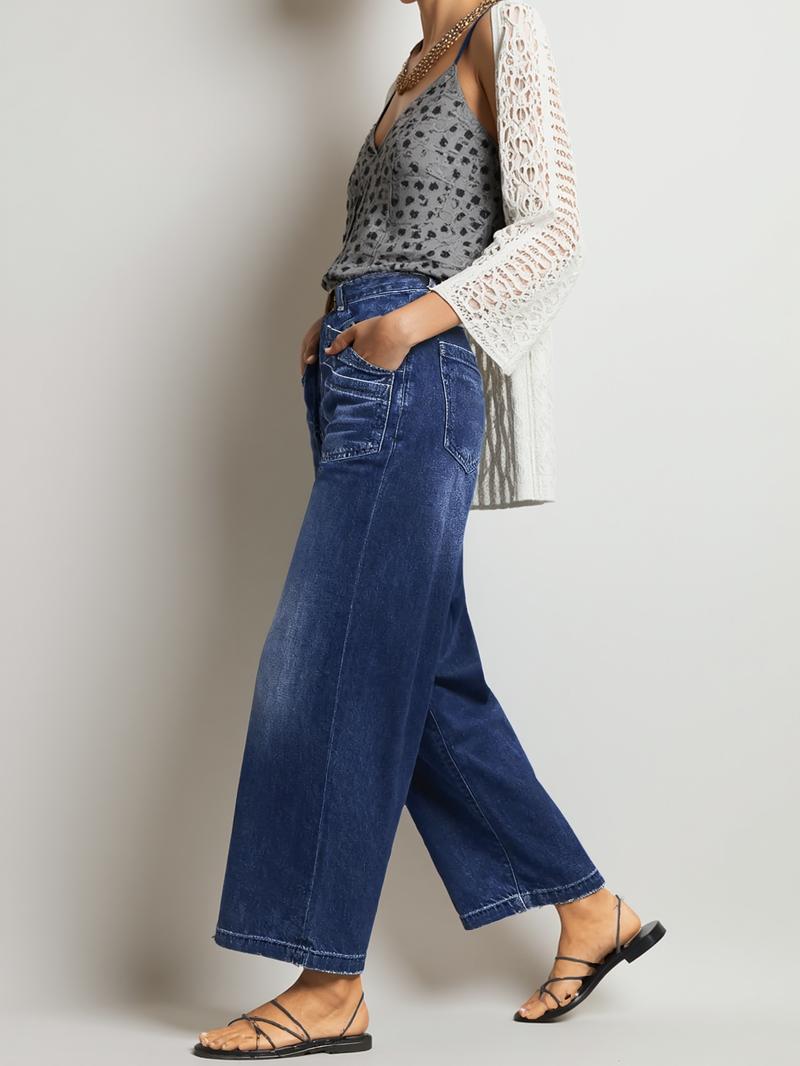 Wide Leg Stretch Jeans - Comfortable Soft and Breathable for Casual Wear Denim Womenswear with High Waist and Loose Fit Wide Leg Stretch Jeans - Comfortable Soft and Breathable for Casual Wear Denim Womenswear with High Waist and Loose Fit