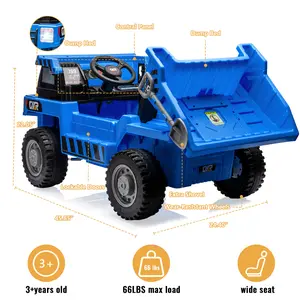 12V 4WD Kids Ride-On Dump Truck - Battery Powered Construction Vehicle - Electric Dump Bed & Remote Control - Shovel & Music Player - Interactive Features - Yellow