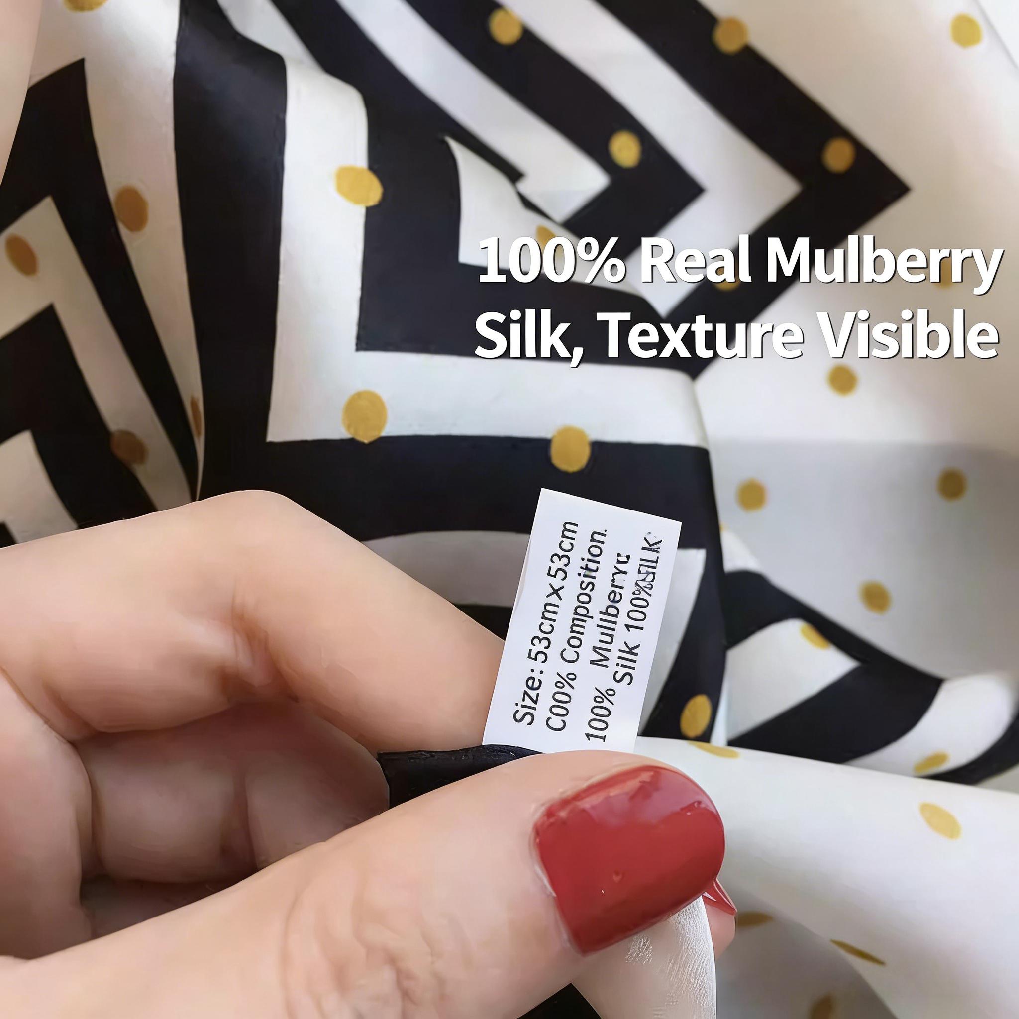 100% Mulberry Silk Women’s Korean Style Ribbed Polka Dot Silk Scarf/Necktie for Spring & Autumn, 53 cm Small Square Silk Scarf