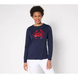 Belle by Kim Gravel Jeweled Sealife Boatneck Sweater