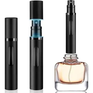 8ml Perfume Atomizer Travel Refillable,Mini Cologne Dispenser, Bottom-Filling Fragrances Perfumes Bottle,Portable Sprayer Pocket Size for Women Men Cruise  Trip  2 count (Black-Black)