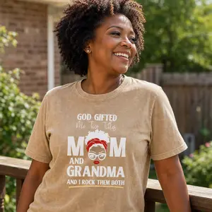 Mom and Grandma Shirt Women Retro Graphic Tee God Gifted Me Two Titles Gift Top
