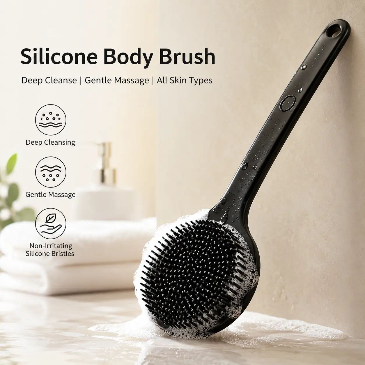 Soft Silicone Bath Brush Beauty Product - Ergonomic Body Scrubber with Non-Irritating Bristles, Deep Cleansing & Gentle Massage for All Skin Types, Beauty Products