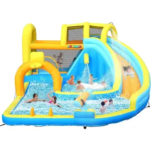 JOYMOR Inflatable Water Slide – Heavy Duty Bounce House with Deep Splash Pool & Blower – Inflatable Water Park for Backyard with Water Cannon, Sprinkler & Basketball Hoop – Outdoor Summer Fun for Kids