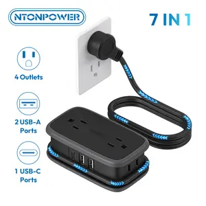 NTONPOWER Travel Power Strip with 4 Outlets & 3 USB Ports 4ft Flat Plug Compact for Cruise Travel Hotels Home Office Essential,Mother's day gift ideas