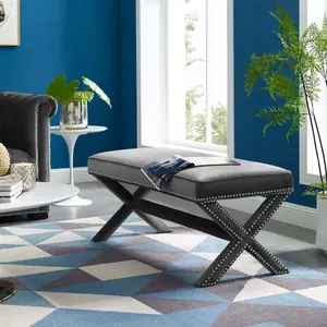 Modway Rivet Performance Velvet Bench in Gray