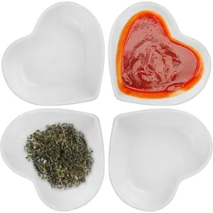 4 Pieces Heart-Shaped Dish Mini Bowls Coaster Seasoning Dish for Sauce Dessert (Heart) (White)
