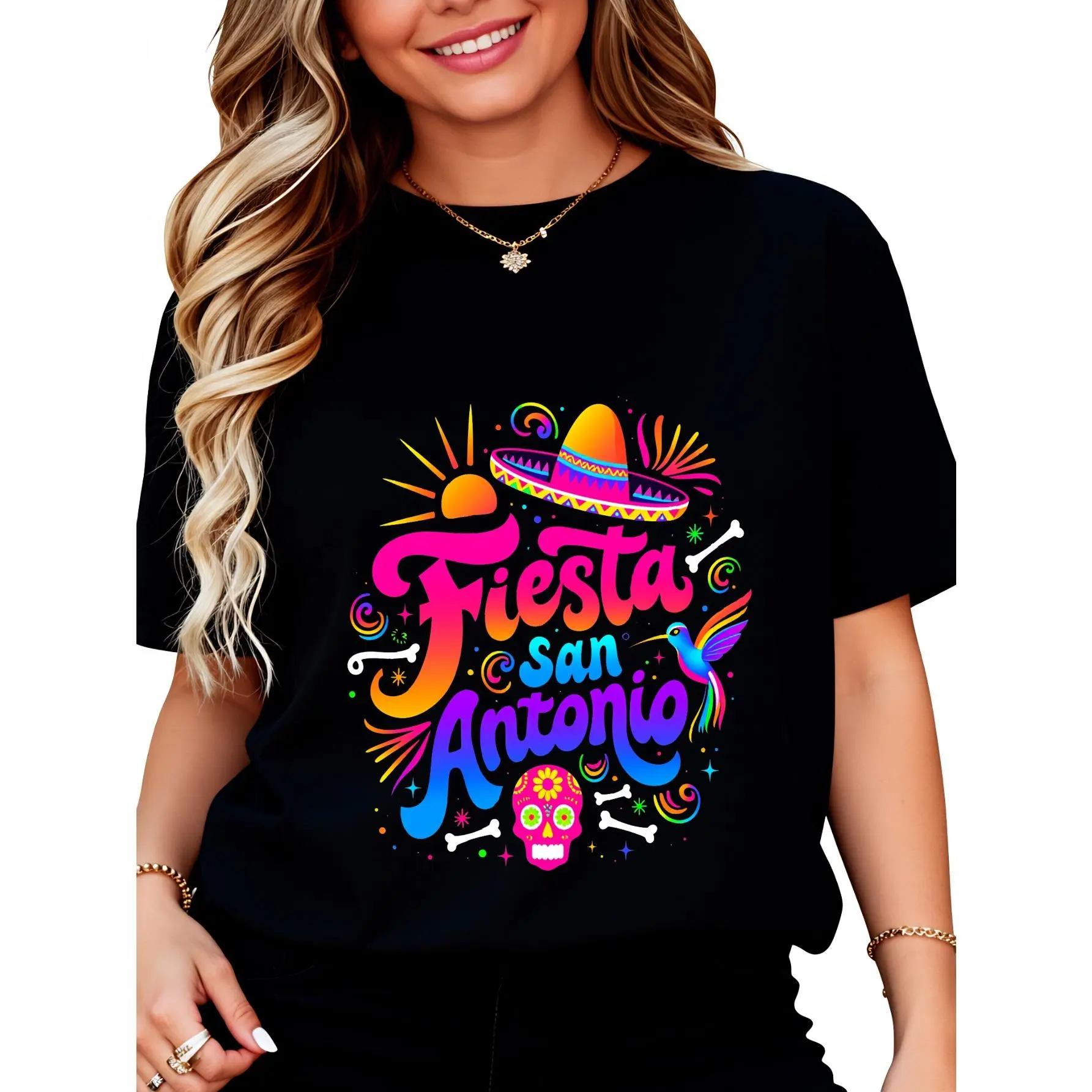 Fiesta San Antonio Colorful Design T-Shirt for Women Men Cotton Clothing