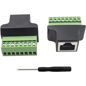 Screw Terminal Adaptor Connector, 2-Pack 8p8c Female Jack to 8 Pin Screw Terminal Connector for Cat7 Cat6 Cat5 Cat5e Ethernet Extender CCTV Digital DVR Network Adapter