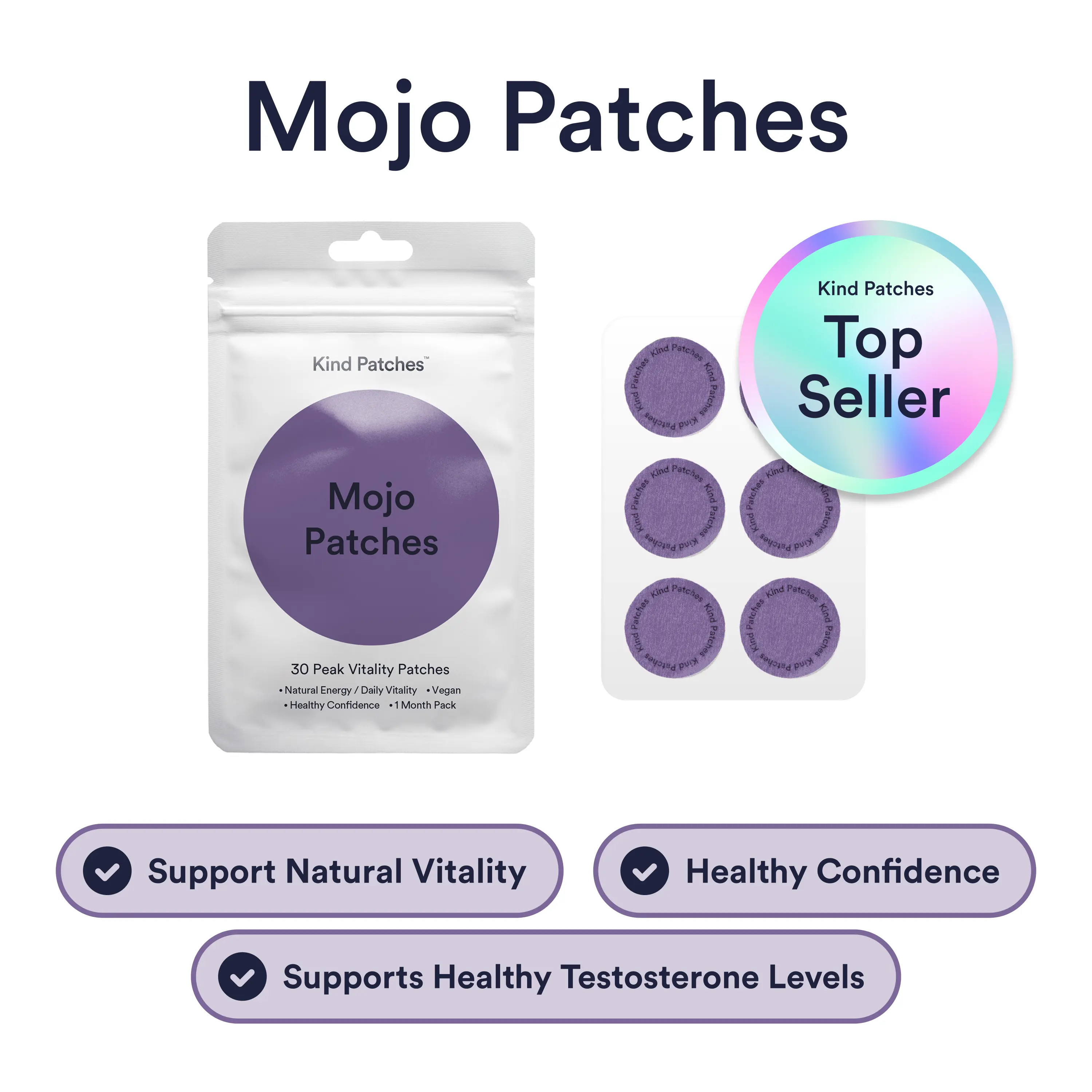 Kind Patches Mojo Patches: 30 Peek Vitality Patches, Support Natural/Daily Vitality, Health Confidence, Vegan, 1 Month Supply