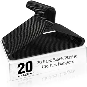20 Pack Black Plastic Clothes Hangers – Space Saving Non-Slip Hangers for Closet Organization, Durable Garment Hangers for Shirts, Coats & Daily Use
