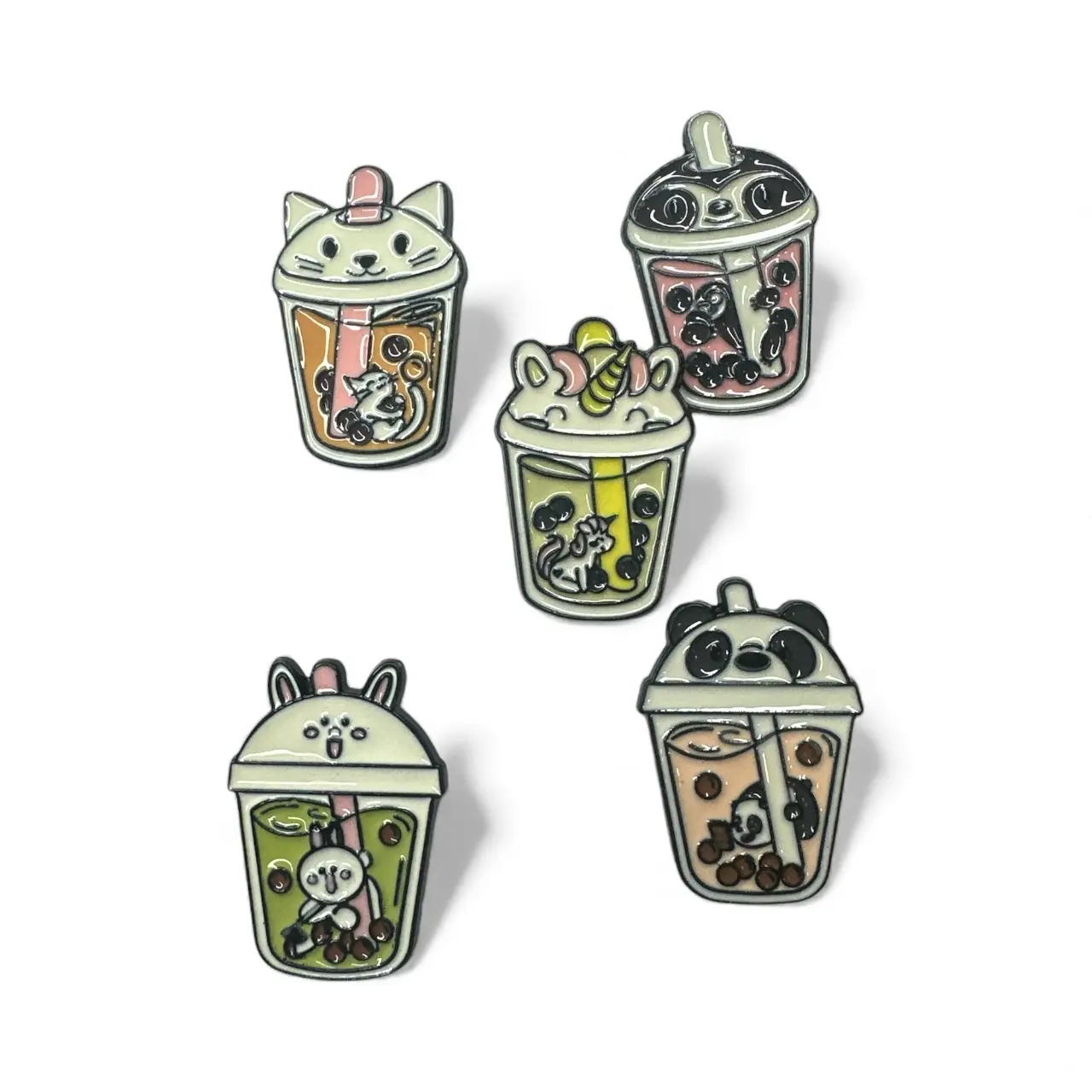 Boba Tea Pins Adorable Animal Designs for Bubble Tea Lovers Cute Cat & Charming Panda Fun Unique Accessories Ideal for Jackets and Bags