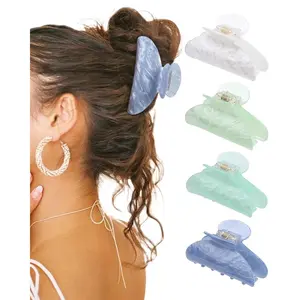 Hair Clip, 4 count  Large Hair Clips in White, Blue, , Green -  Hold Jaw Clips for Thick Thin Hair, Cute Non-slip Claw Clips, Stylish Hair Accessories for Women Girls