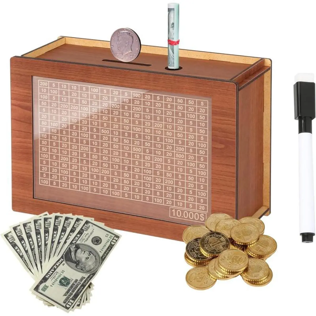 Wooden Savings Box  10000 Challenge Coin Counter home decor accessory wooden cash saving box organizer storage box
