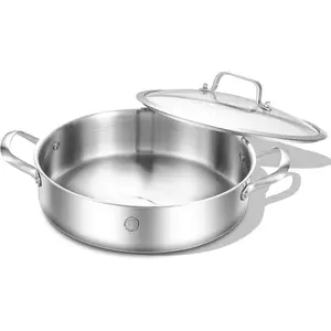 3 Quarts Tri-Ply Stainless Steel Saute Pan wih Lid,10 Inch Induction Cooking Pot,Dishwasher and Oven Safe,Dia.26 CM