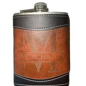 Custom Engraved Leather Wrapped Flask Stainless Steel Personalized Gift for Men and Women