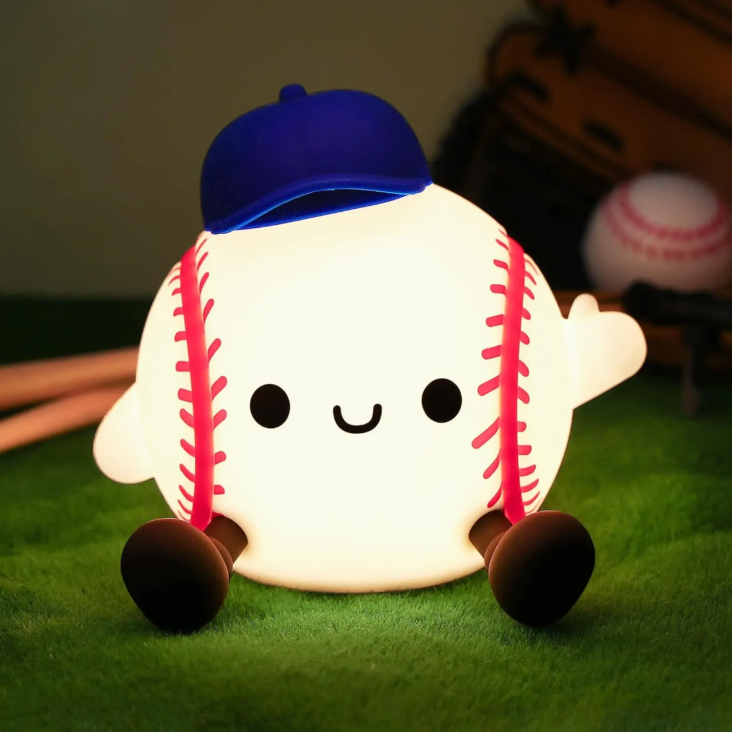 Baseball Night Light, Baseball Gifts for Boys, Soft cone Nursery Bedroom Bedside Decor Dimmable Rechargeable LED  Lamp, Baby Kid Teen Sport Lover Athlete Christmas Birthday Gifts