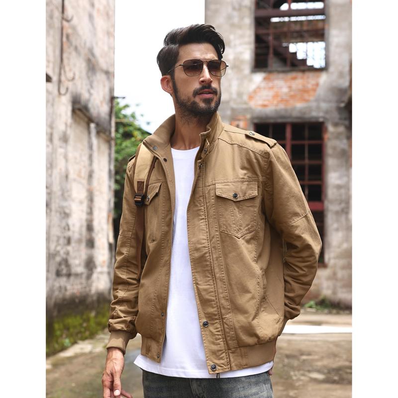 MAGCOMSEN Spring Tops Men's Spring Fall Casual Windbreaker Jacket Cargo Stand Collar Bomber Jackets Coat Fallfreshness