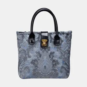 Burnout Velvet Steel Blue Tuck Lock Carpet Satchel