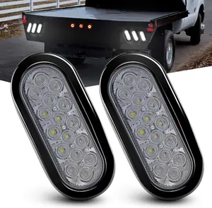 DIBMS 2Pack 6 Inch Oval LED Trailer Lights White Trailer Light Kit with Rubber Grommet 12V Waterproof Tail Light for Utility Truck Flatbed Tractor RV Boat Running Brake Stop DOT Compliant truck stuff