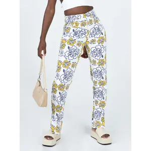 Tropical Dreams High Rise Straight Leg Denim Jeans Off White