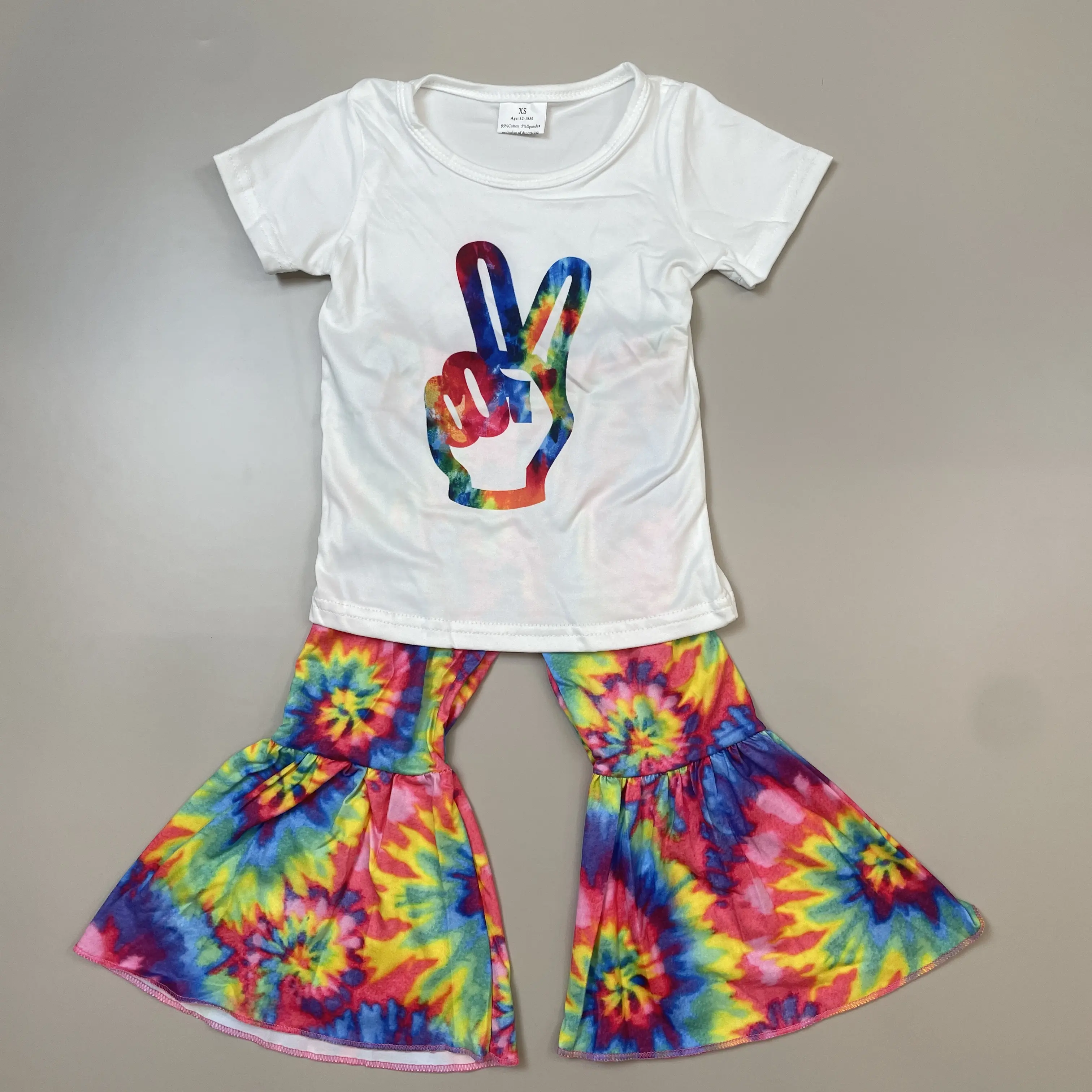 toddler girl clothes Tie-Dye clothes yeah girl bell bottom sets