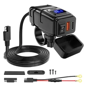 Nilight Motorcycle Charger with USB Type-C Port, 12V Voltmeter, On-Off Switch - Motorcycle Accessories, ABS Plastic Build, Fastcharge for Device Charging on All Vehicles