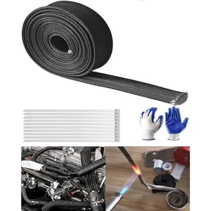 Spark-Plug Wire Heat Shield Hose - 1/2"ID X 10FT 2500°F Automotive Heat Wrap Wire Shield Protectors Hose with 10 PCS 7.8 Inch Stainless Steel Zip Ties for Car & Auto Wire Loom Brake Cable, Black