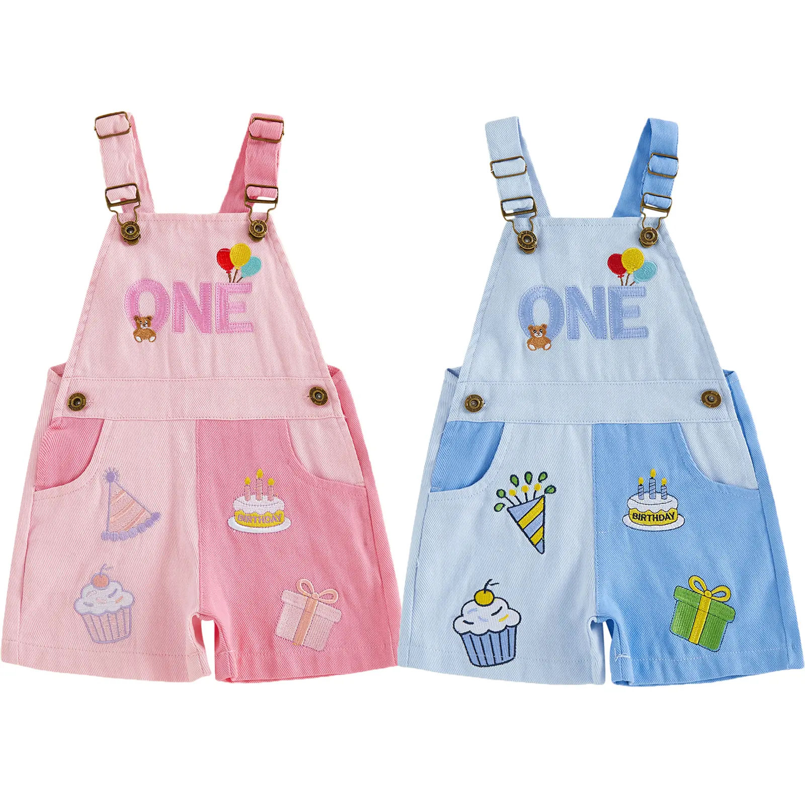 PYBCVRRD Kids Toddler Baby Girl Boys Birthday Overalls Shorts Letter One Cake Embroidery Sleeveless Romper Overalls Jumpsuit Infant Summer Cake Smash Outfits