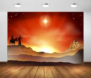 Holy Star of Bethlehem Over Desert Birth of Jesus Mary and Joseph Scene Background Banners - Birthday Table Decors Background, Party Supplies, Baby Shower Banner, Photo Booth Props, Indoor & Outdoor Decoration