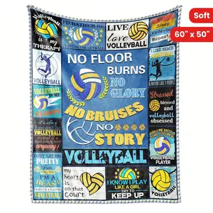 60x50 Volleyball Blanket & - Soft Flannel All-Season Spirit Bedspread With Volleyball Court Design, Motivational Phrases & Player Logos -, Players, Fans (Washable)