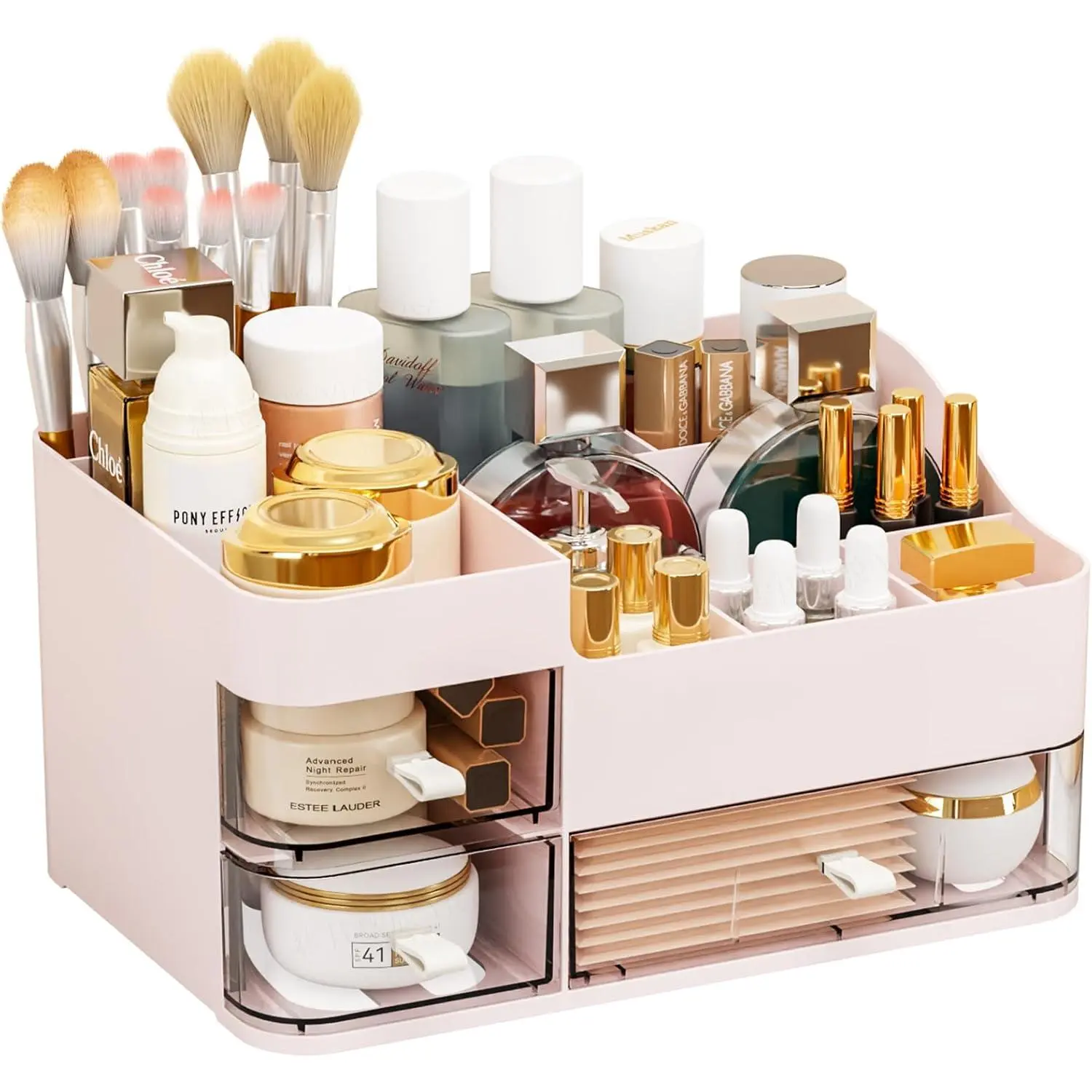 Makeup Organizer for Vanity,Large Plastic Skincare Organizers With Drawers,Bathroom Counter Organizer  Storage for Dresser Top  Care,Lotion,Beauty Products and Brush Holder