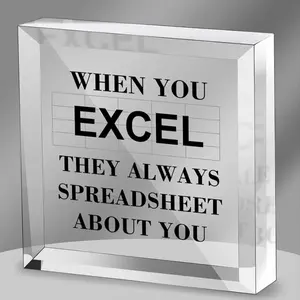 Humorous Crystal Square Acrylic Office Quote for Accountant - Artistic Home Office Desk Decor Gift for Friends and Colleagues - When You Excel They Always Spreadsheet About You
