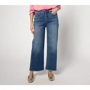 NYDJ High Rise Teresa Wide Leg w/ Button Fly - Mission Blue