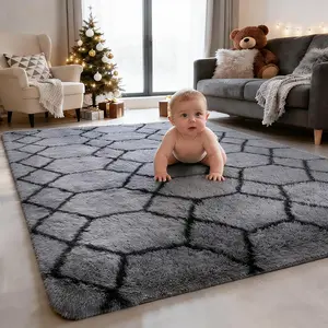 4x5.8 FT Soft Rug for Living Room, Geometric Shag Soft Area Rug, Classic Rug Anti-Skid High Pile Carpet for Kids Room Nursery, Dorm Home