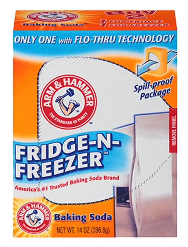 ARM & HAMMER 212 MAIN Fridge Sodium Bicarbonate - 14 oz Consumer-Grade Cleaning Supply, Contains Baking Soda, Cloth Filter, Easy Tear Panel Reveal (Church & Dwight 01155), Home