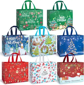 CHRISTMAS GIFT 8 Large Christmas Gift Bags – Reusable Non-Woven Holiday Treat Bags with Handles