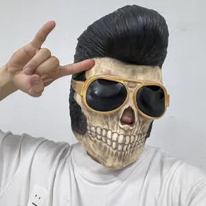 Realistic Elvis Mask Funny Elvis Presley Masks With Big Sunglasses Halloween Party Props Carnival Masquerade Costume Rock Star Headgear Movie character Helmet Roleplay Party Event Props