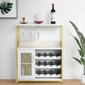 GARVEE Wine Bar Cabinet: Stylish MDF with Iron Legs, Ample Storage, Removable Racks, and Convenient Drawer for Easy Assembly and Organization of Your Wine Collection.
