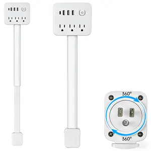 【Security Upgrade】New Rotates 180° Electrical Extender Stick for Behind Couch Outlet Extender Adjustable Length White Power Outlets Extender Power Socket Expander for Night Stand Electrical Wall Plug Rotates One outlet Endless power