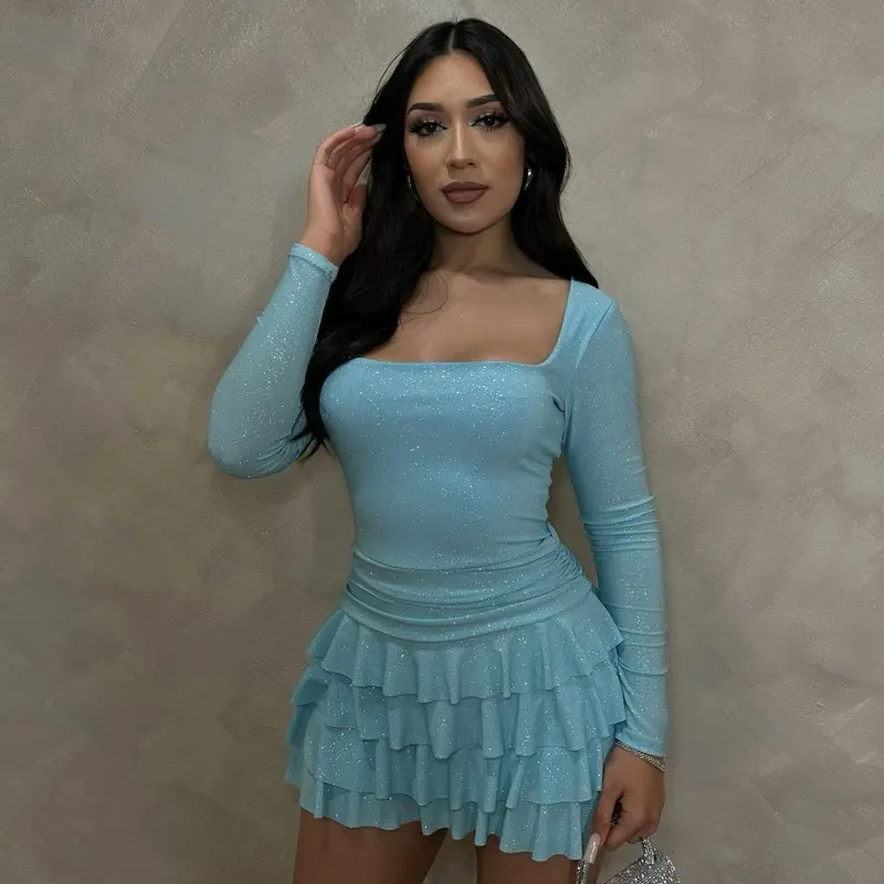 Ariani Glitter Romper Dress (Aqua)