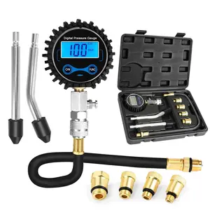 8pcs Compression Tester Automotive - Digital Compression Gauge 0-300PSI for Petrol Engine Cylinder Compression Tester Tool Kit with Adapters & Hose