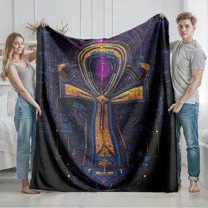 1 piece Key of Life in a Tech Style themed flannel blanket - All-season flannel blanket, suitable for sofas and beds, super soft and comfortable, modern design, digitally printed pattern, 100% polyester material, machine washable, suitable for