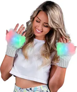 FlashingBlinkyLights Light Up Fuzzy Fingerless LED Glow Gloves