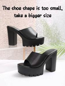 women's fashionable solid color chunky heeled sandals, casual versatile slip on sandals for summer, lightweight breathable comfortable shoes for daily wear, girl