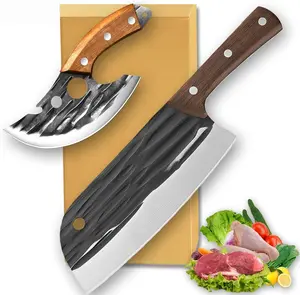 2PCS Outdoor BBQ Butcher Knife Set, Sharp Lightweight Cleaver & Viking Knife , Full Tang Ergonomic Handle for Camping, Picnic, Home Cooking & Meat Cutting