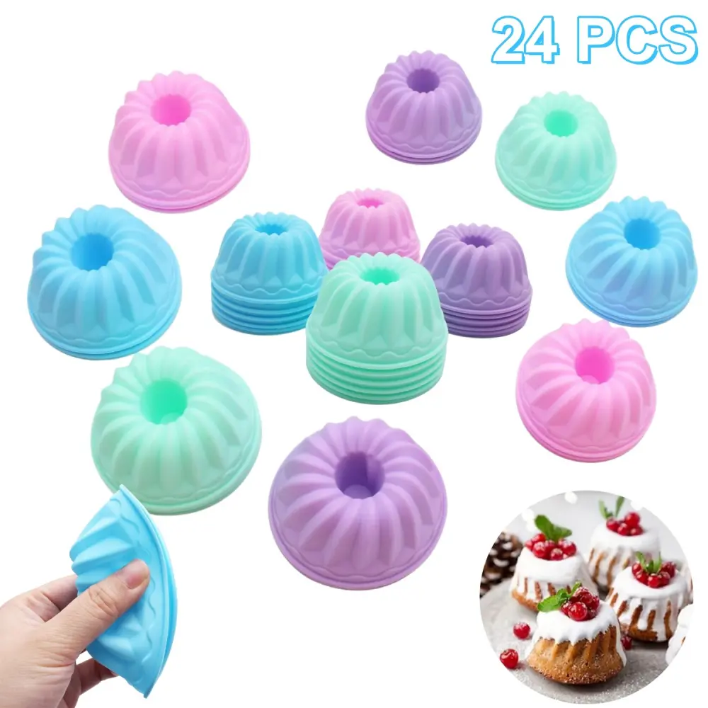 24-Pack Non-Stick Silicone Pumpkin Baking Cups - Oven-Safe Muffin & Cupcake Liners, Kitchen Bakeware Molds for Wedding & Birthday Party Decor, Fancy Dessert Tray Jelly Making, Silicone Baking Cups